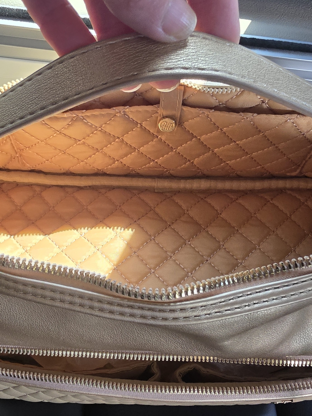 Quilted Metallic Gold Travel Cosmetic Bag - Picture 10 of 13